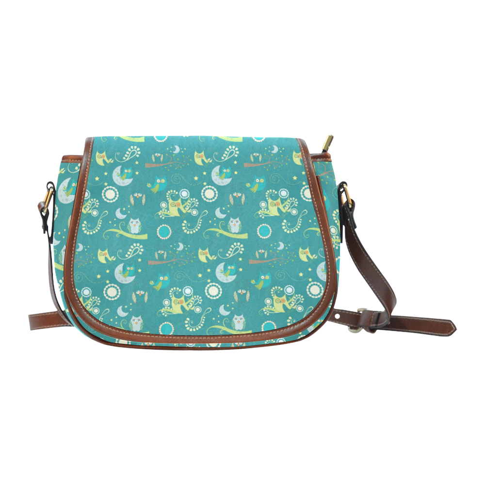 Cute colorful night Owls moons and flowers Saddle Bag/Small (Model 1649) Full Customization
