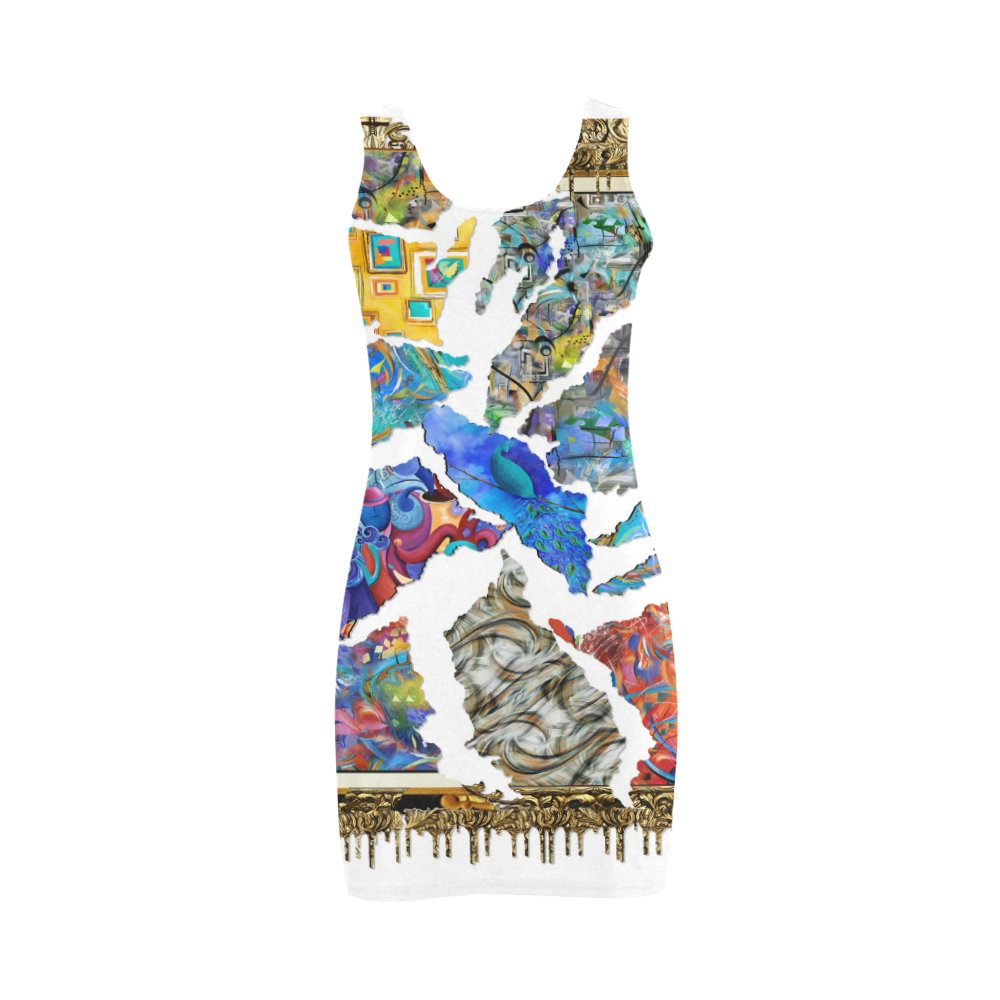 Fractured Art Gold Drip Art Print Tank Dress Medea Vest Dress (Model ...