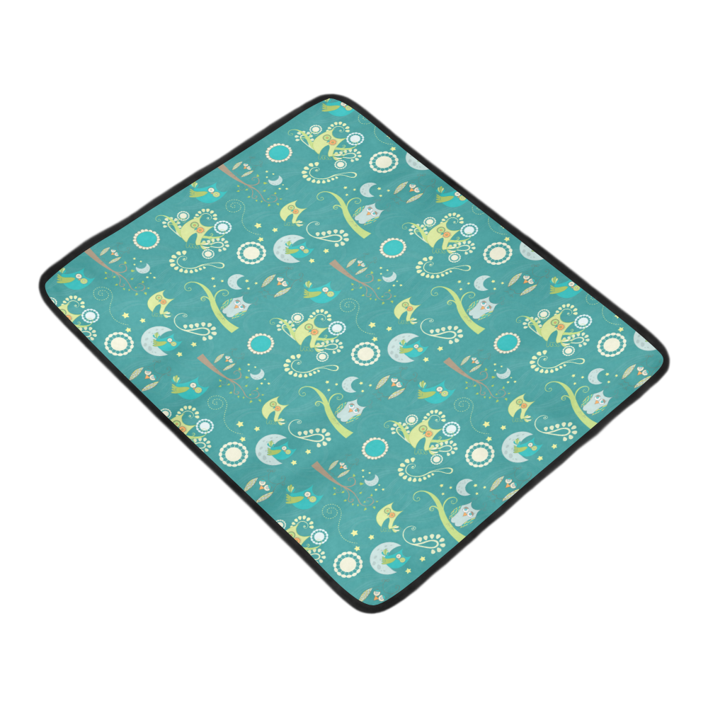 Cute colorful night Owls moons and flowers Beach Mat 78"x 60"