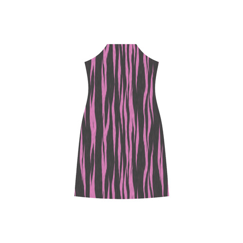 A Trendy Black Pink Big Cat Fur Texture V-Neck Open Fork Long Dress(Model D18)