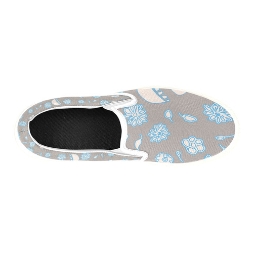 floral gray and blue Slip-on Canvas Shoes for Kid (Model 019)
