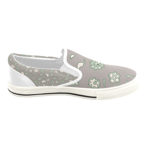 floral gray and green Slip-on Canvas Shoes for Kid (Model 019)
