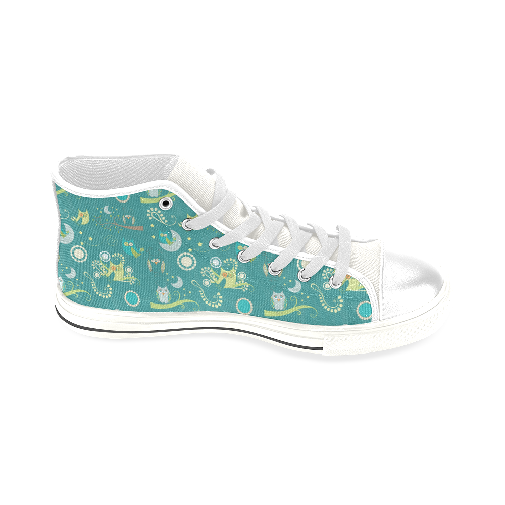 Cute colorful night Owls moons and flowers Men’s Classic High Top Canvas Shoes (Model 017)