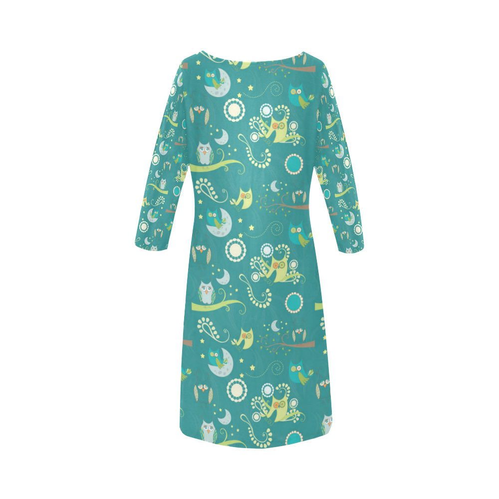 Cute colorful night Owls moons and flowers Round Collar Dress (D22)