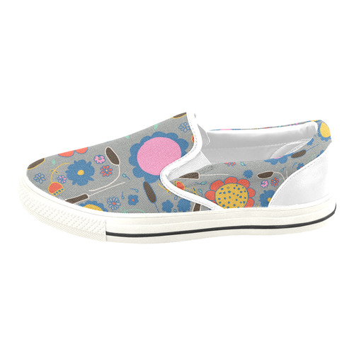 spring flower gray Slip-on Canvas Shoes for Kid (Model 019)