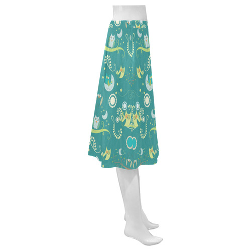 Cute colorful night Owls moons and flowers Mnemosyne Women's Crepe Skirt (Model D16)