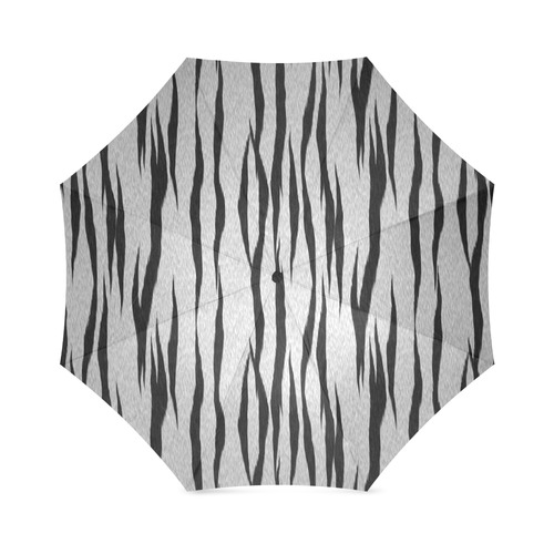 A Trendy Black Silver Big Cat Fur Texture Foldable Umbrella (Model U01)