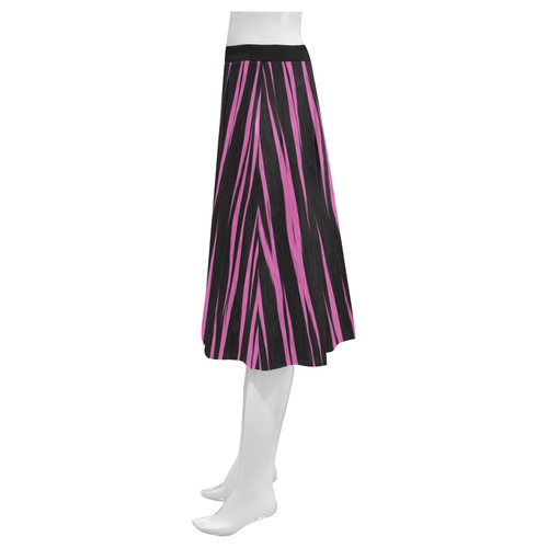 A Trendy Black Pink Big Cat Fur Texture Mnemosyne Women's Crepe Skirt (Model D16)