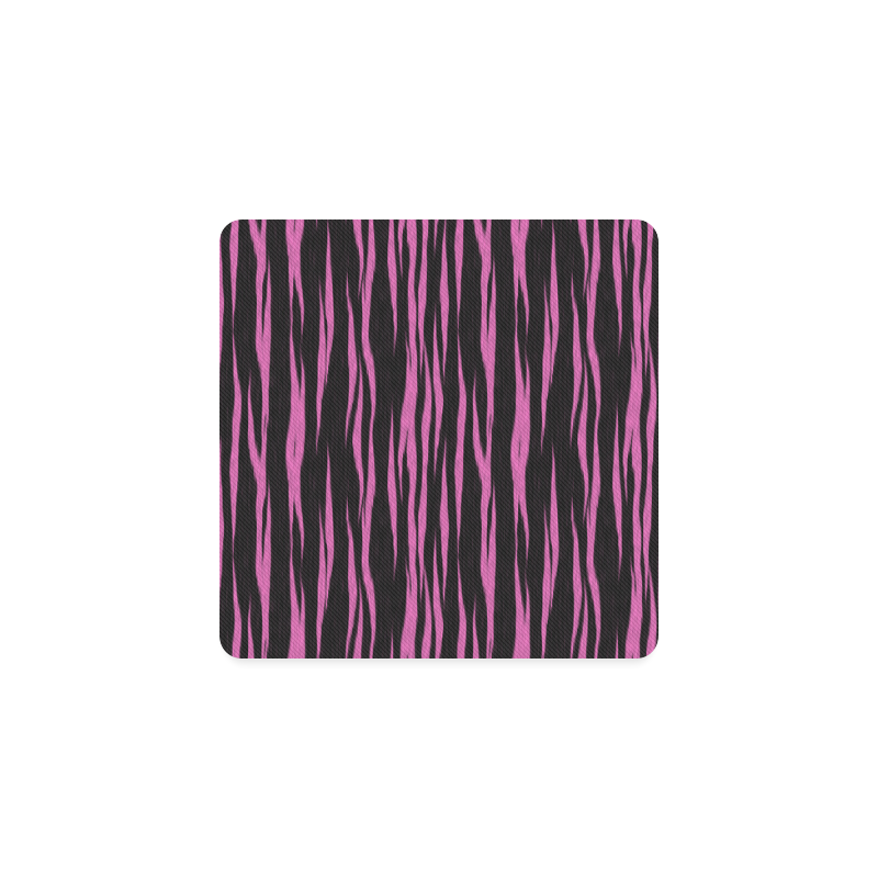 A Trendy Black Pink Big Cat Fur Texture Square Coaster