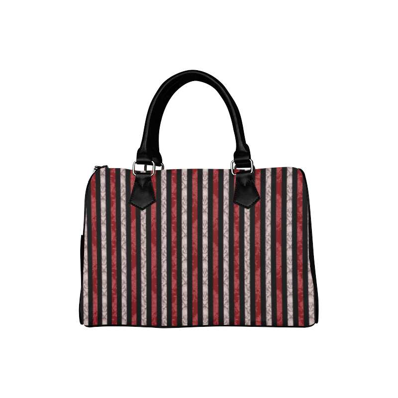 Two Tone Red Damask Goth Stripe Boston Handbag (Model 1621)