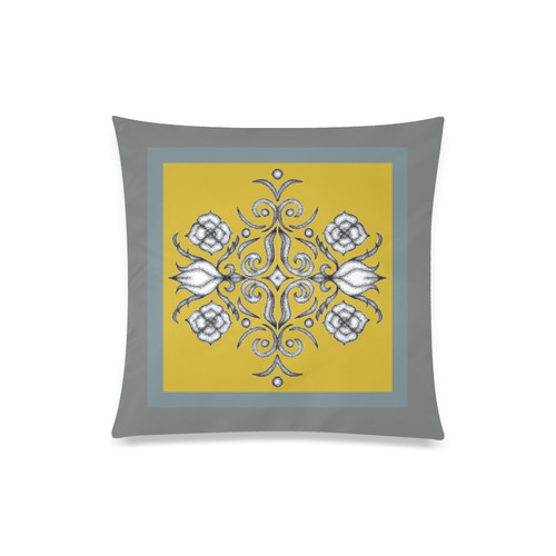 Stained-Glass Quatrafoil in Mustard & Shark Skin by Aleta Custom Zippered Pillow Case 20"x20"(Twin Sides)