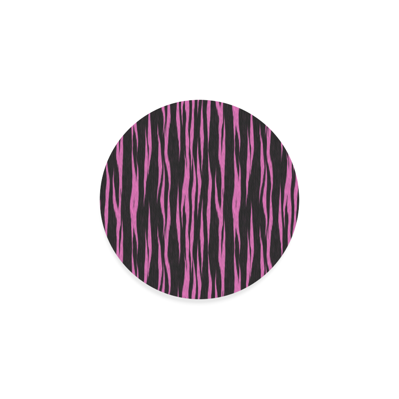 A Trendy Black Pink Big Cat Fur Texture Round Coaster