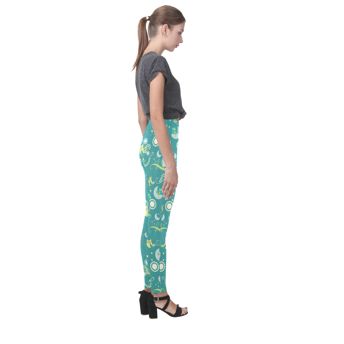 Cute colorful night Owls moons and flowers Cassandra Women's Leggings (Model L01)
