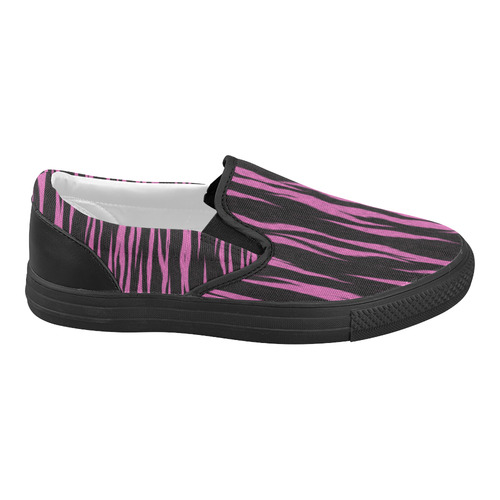 A Trendy Black Pink Big Cat Fur Texture Women's Slip-on Canvas Shoes (Model 019)