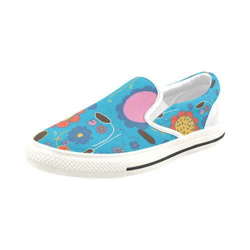 spring flower blue Slip-on Canvas Shoes for Kid (Model 019)