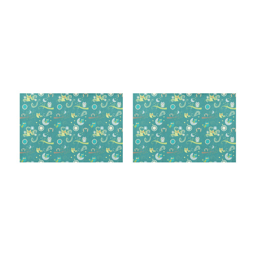 Cute colorful night Owls moons and flowers Placemat 12’’ x 18’’ (Set of 2)