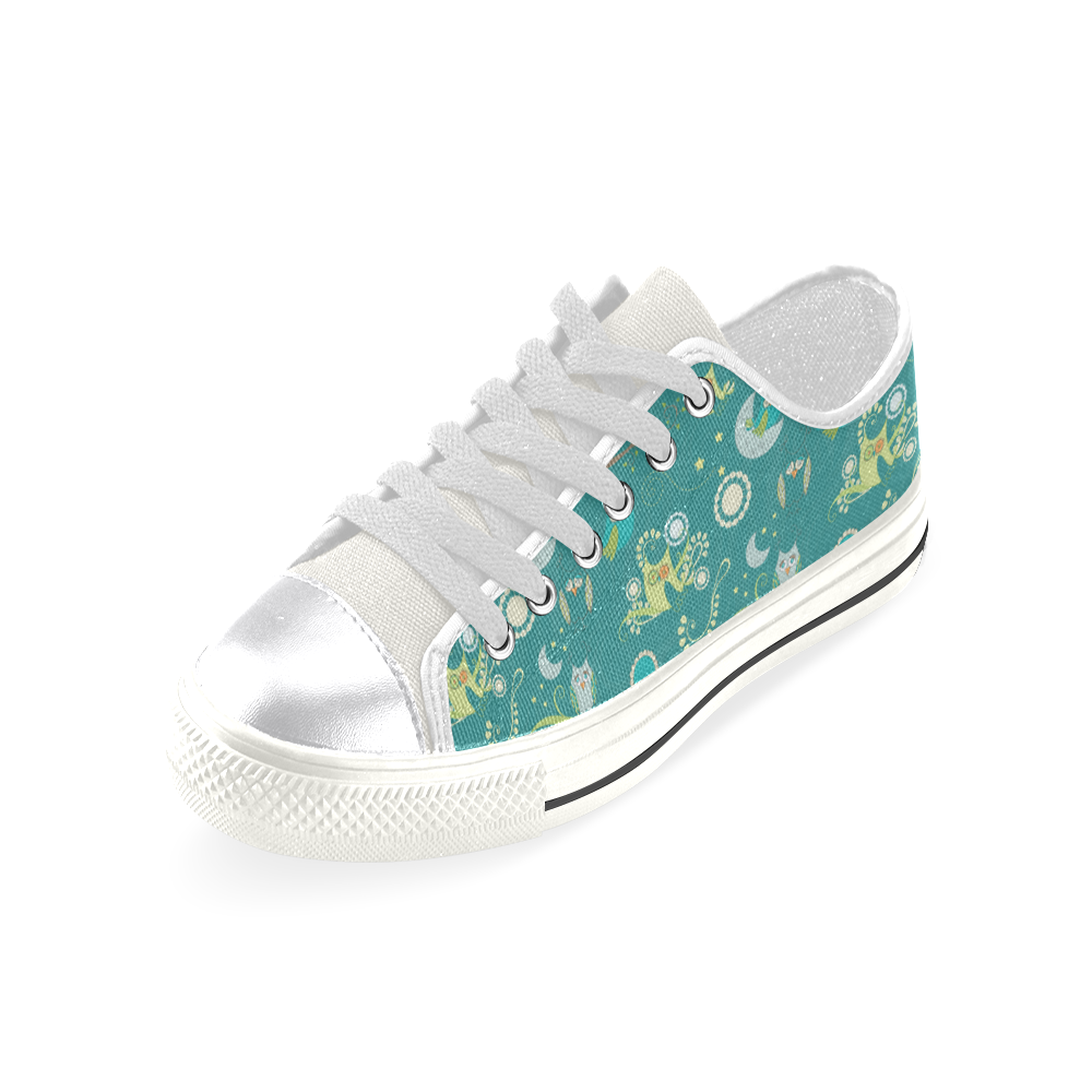 Cute colorful night Owls moons and flowers Canvas Women's Shoes/Large Size (Model 018)