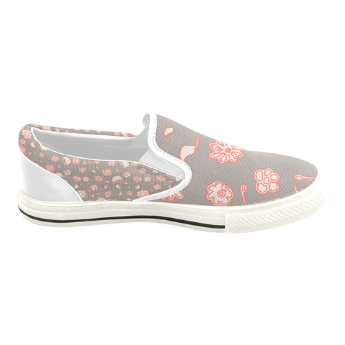 floral gray and red Slip-on Canvas Shoes for Kid (Model 019)