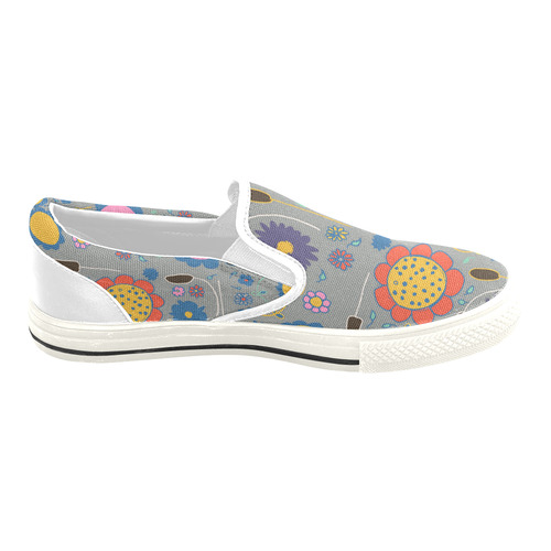 spring flower gray Slip-on Canvas Shoes for Kid (Model 019)