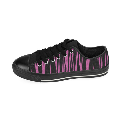 A Trendy Black Pink Big Cat Fur Texture Low Top Canvas Shoes for Kid (Model 018)