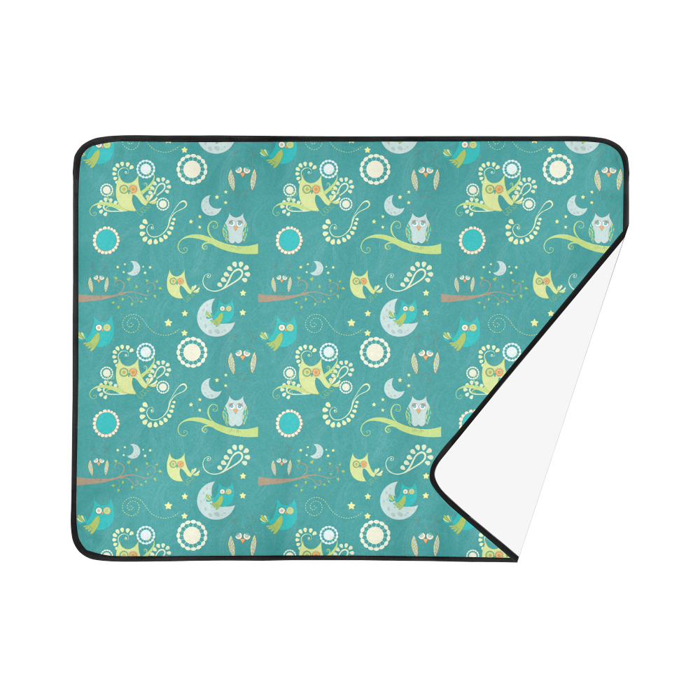 Cute colorful night Owls moons and flowers Beach Mat 78"x 60"