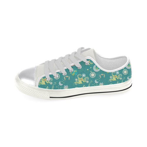 Cute colorful night Owls moons and flowers Canvas Women's Shoes/Large Size (Model 018)