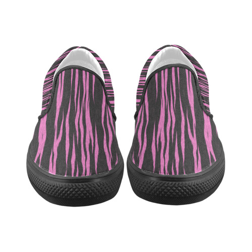 A Trendy Black Pink Big Cat Fur Texture Women's Slip-on Canvas Shoes (Model 019)