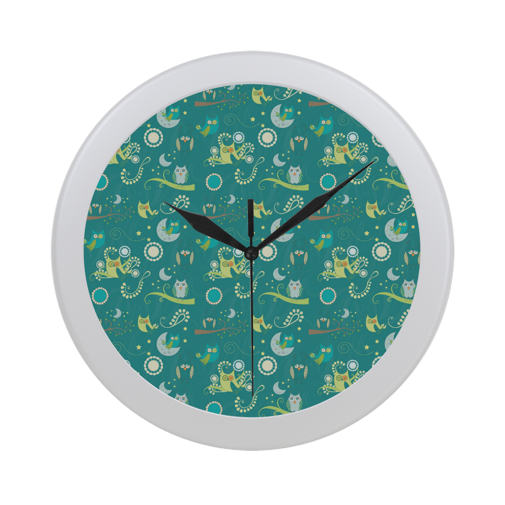 Cute colorful night Owls moons and flowers Circular Plastic Wall clock