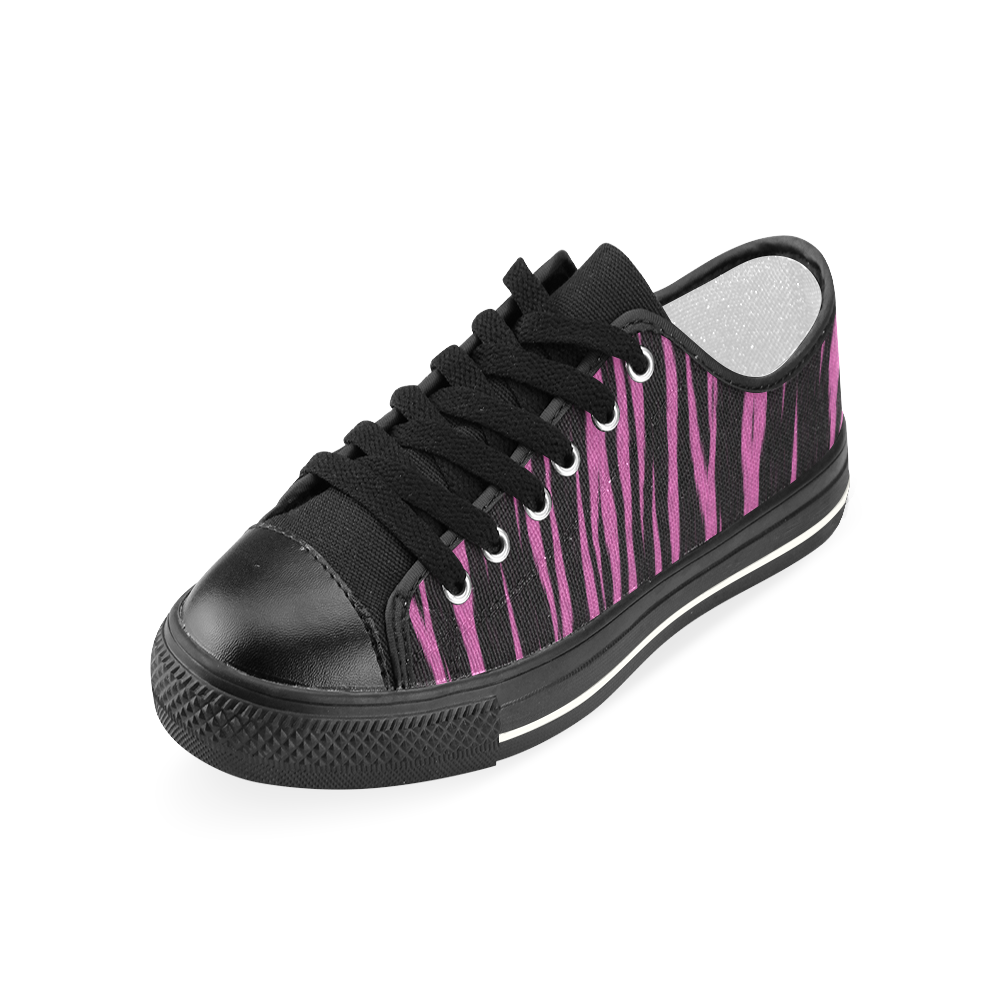 A Trendy Black Pink Big Cat Fur Texture Women's Classic Canvas Shoes (Model 018)