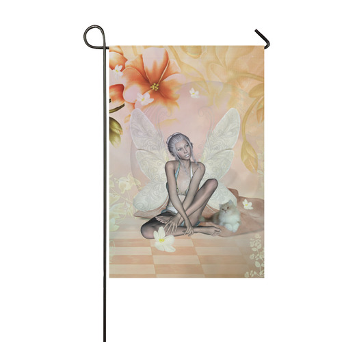 Beautiful fairy with cat Garden Flag 12‘’x18‘’（Without Flagpole）