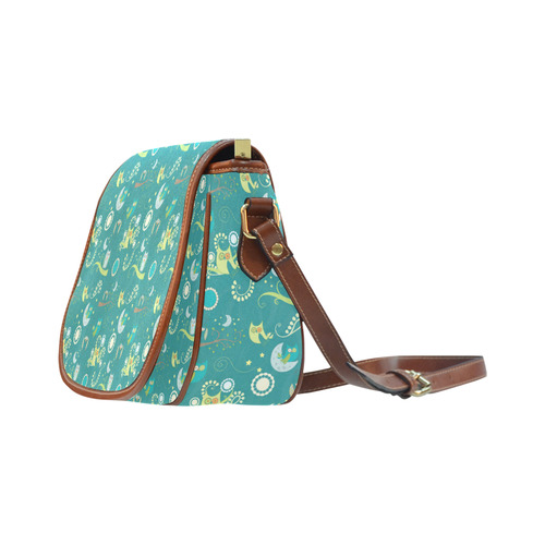 Cute colorful night Owls moons and flowers Saddle Bag/Large (Model 1649)