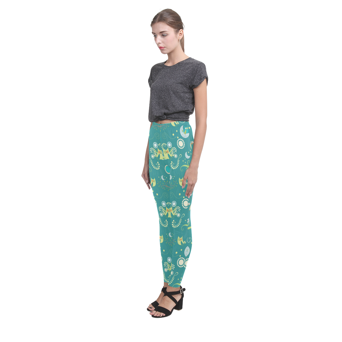Cute colorful night Owls moons and flowers Cassandra Women's Leggings (Model L01)