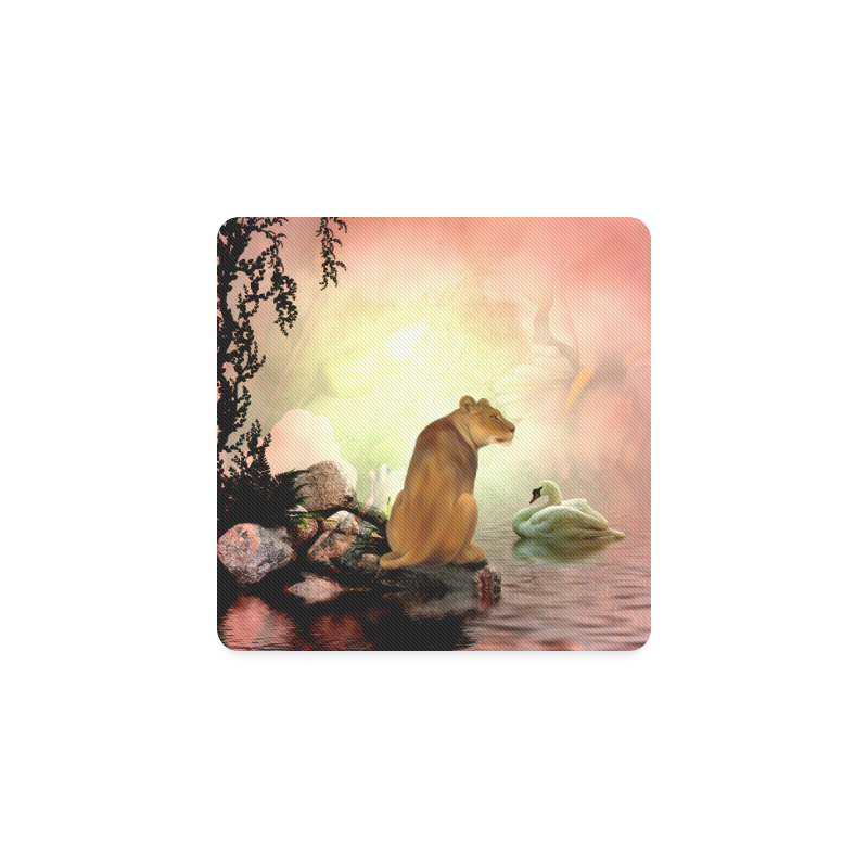Awesome lioness in a fantasy world Square Coaster
