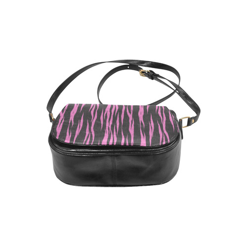 A Trendy Black Pink Big Cat Fur Texture Classic Saddle Bag/Large (Model 1648)