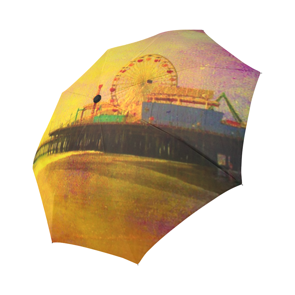Yellow Purple Santa Monica Pier Auto-Foldable Umbrella (Model U04)