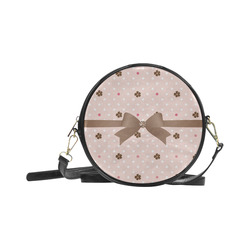 Brown Flowers, Pink White Polka Dots with Brown Bow, Floral Pattern Round Sling Bag (Model 1647)