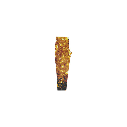Golden glitter texture with black background Capri Legging (Model L02)