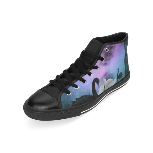 Wonderful black and white swan High Top Canvas Women's Shoes/Large Size (Model 017)