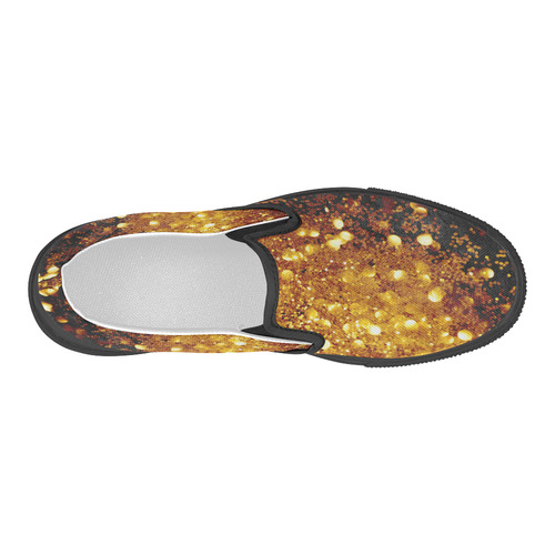 Golden glitter texture with black background Women's Slip-on Canvas Shoes (Model 019)