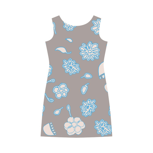 floral gray and blue Round Collar Dress (D22)