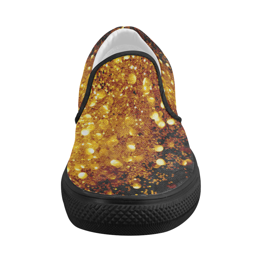 Golden glitter texture with black background Women's Slip-on Canvas Shoes (Model 019)