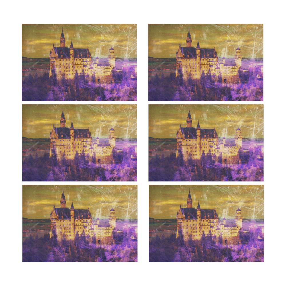 Yellow Purple Neuschwanstein Castle Placemat 12’’ x 18’’ (Set of 6)
