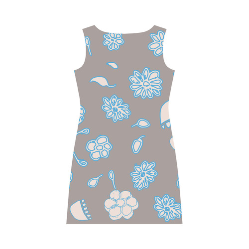 floral gray and blue Round Collar Dress (D22)