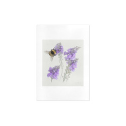 Bumblebee on Purple Flowers, floral watercolor Art Print 7‘’x10‘’