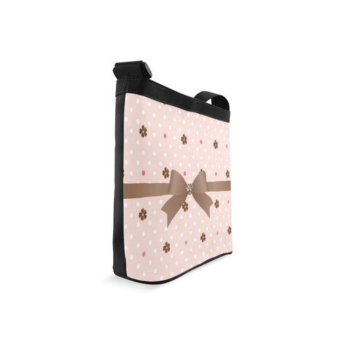 Brown Flowers, Pink White Polka Dots with Brown Bow, Floral Pattern Crossbody Bags (Model 1613)
