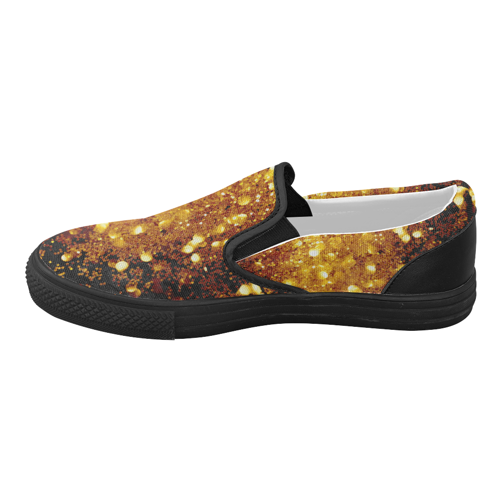 Golden glitter texture with black background Women's Slip-on Canvas Shoes (Model 019)