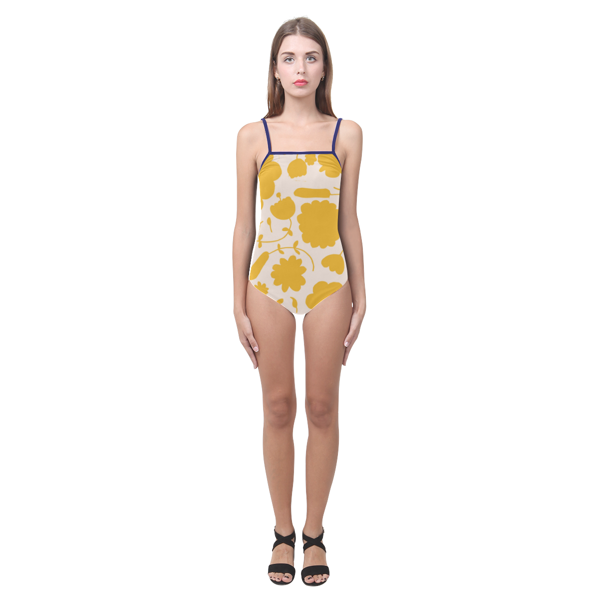 spring flower yellow Strap Swimsuit ( Model S05)