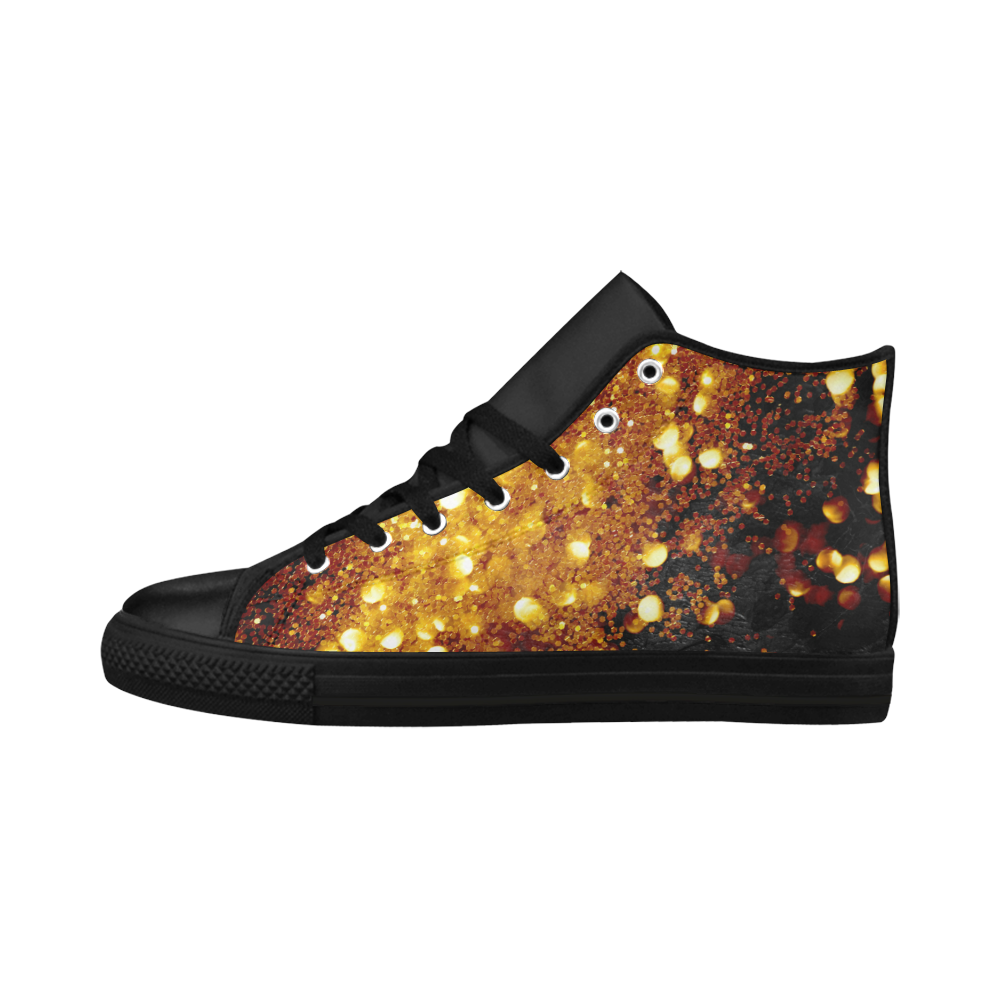 Golden glitter texture with black background Aquila High Top Microfiber Leather Men's Shoes (Model 032)