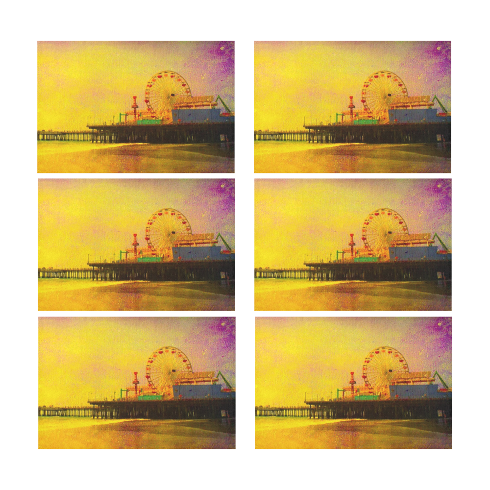 Yellow Purple Santa Monica Pier Placemat 12’’ x 18’’ (Set of 6)
