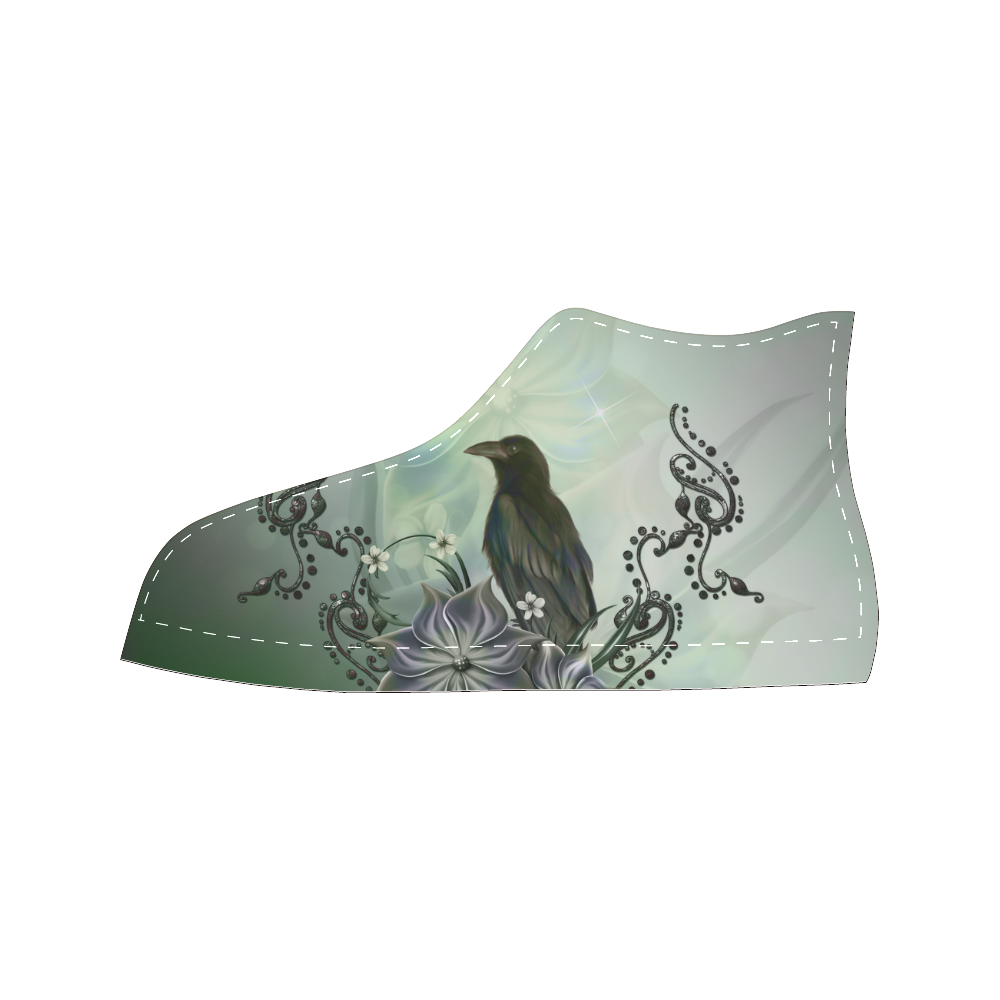 Raven with flowers High Top Canvas Women's Shoes/Large Size (Model 017)